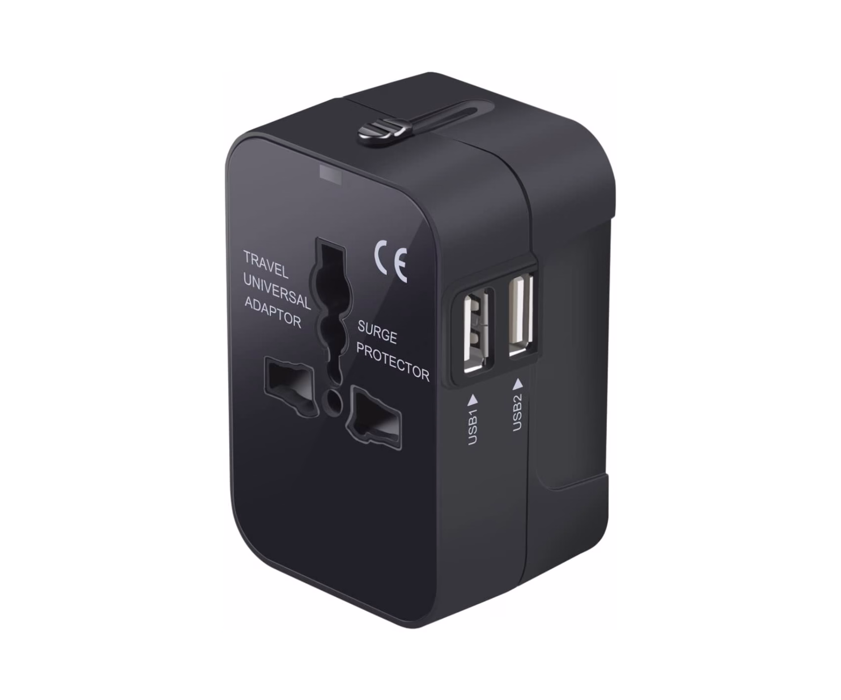 universal travel adapter with dual USB charging ports